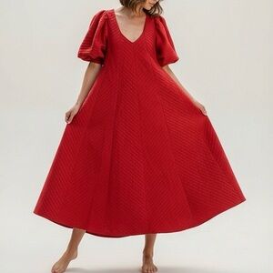 ODET Cherie Chevron Mumu Linen Dress, Red, Medium